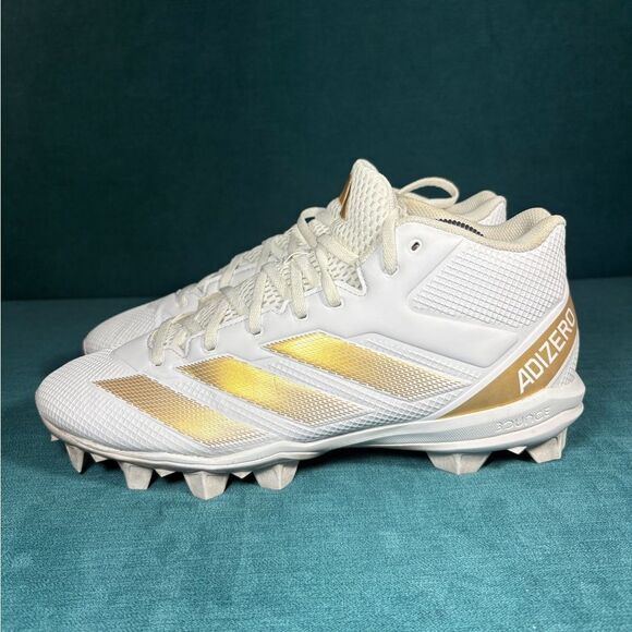 Size 10.5 - Men’s Adidas Adizero Impact2 white/gold cleats - Picture 1 of 9